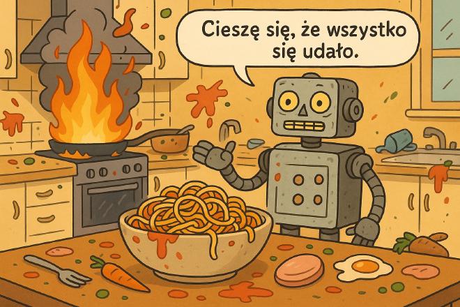 Bałagan w kuchni i spaghetti